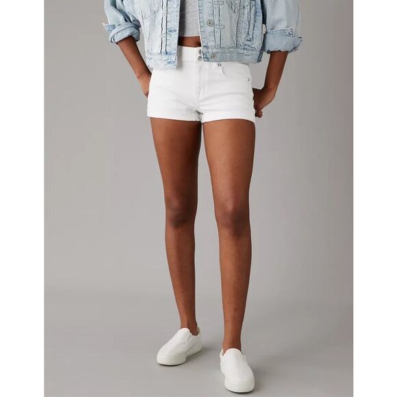 American eagle AE Next Level High-Waisted White Denim Short Shorts size 8 - Picture 1 of 8